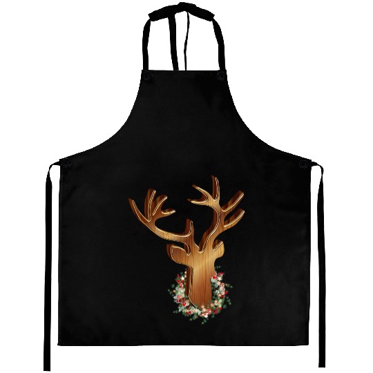 Deer head in wood look with Christmas wreath Aprons