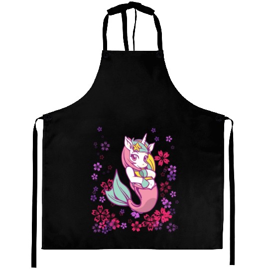 Sweet girl unicorn mermaid Aprons