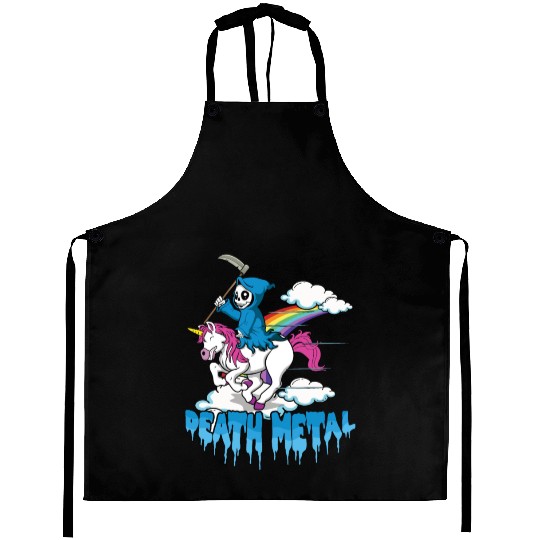 Grim Unicorn Rainbow Metal Music Lover Guitarist Aprons