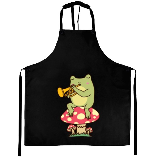 Frog On Mushroom Trumpeter Trumpet Player Aprons