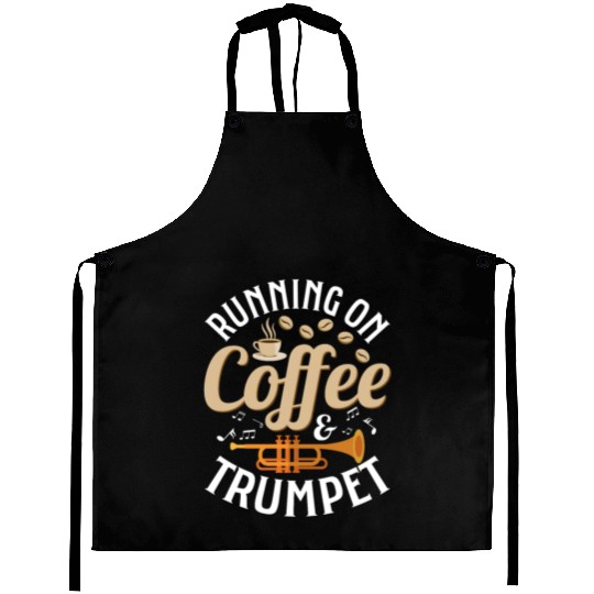 Running On Coffee & Trumpet Trumpeter Player Aprons