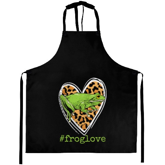 Frogs Lover Green Frog Leopard Heart Print Girls W Aprons