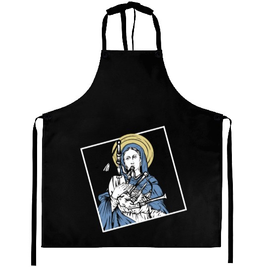 Mary Mother of Jesus Playing Bagpipes - Funny Aprons