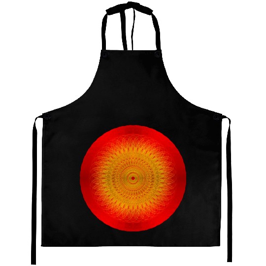 Red Circle Golden Sun Illustration Aprons