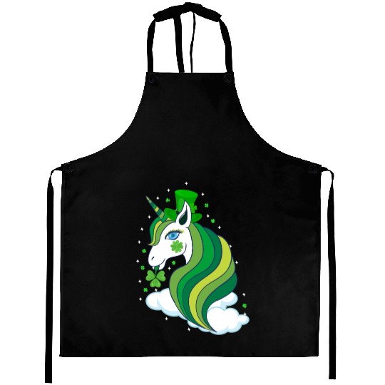 St Patricks Day Shamrock Unicorn Girls Irish Cool Aprons