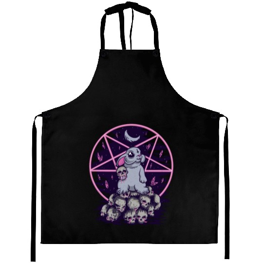Creepy cute killer bunny on skulls Creepy cute kil Aprons