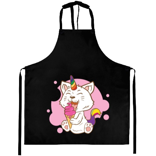 Cat Eating Ice Cream Rainbow Cat Lady Gift Idea Aprons