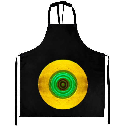 Golden-Green Geometric Circular Pattern Aprons