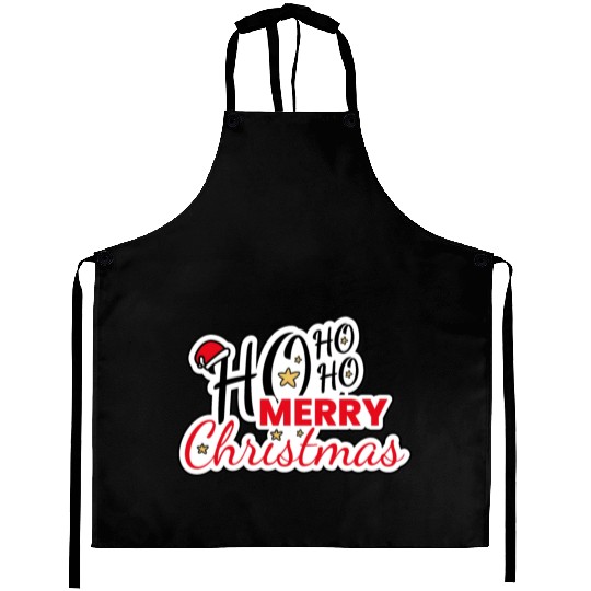 Ho HO HO Merry Christmas Santa Text Design Aprons