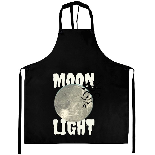 Dark Green Illustrated Moon Light Bat Aprons