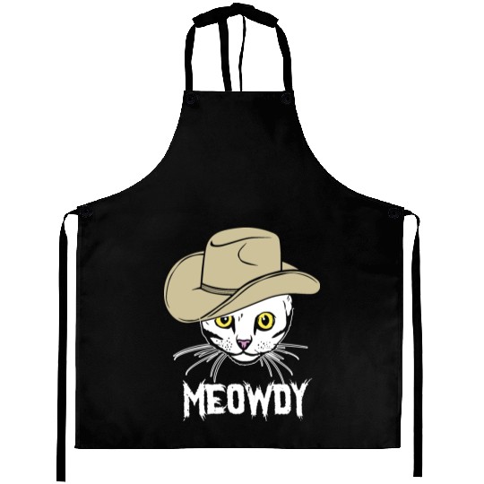 Meowdy Funny Cat Cowboy Hat Design Aprons