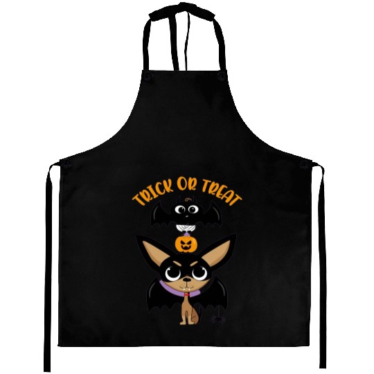 Trick-or-treating Vampire Chihuahua with Bat Aprons