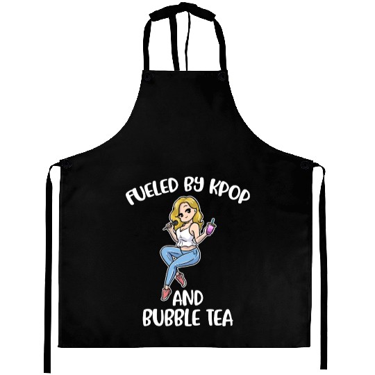 Fueled By Kpop And Bubble Tea Funny Kpop Gift Aprons