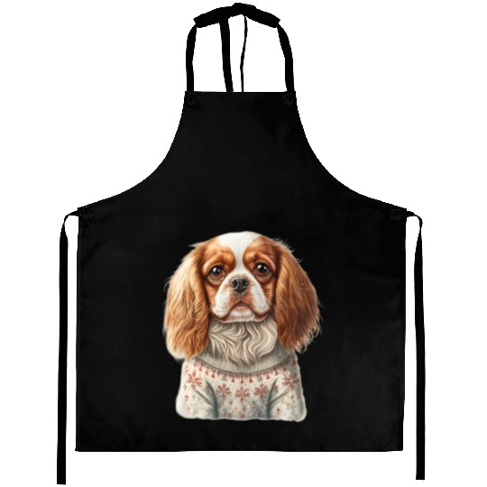 Cute Cavalier King Charles Spaniel Christmas Aprons
