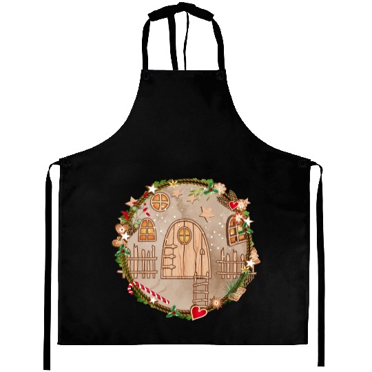 Elf door in Christmas wreath for Christmas Aprons