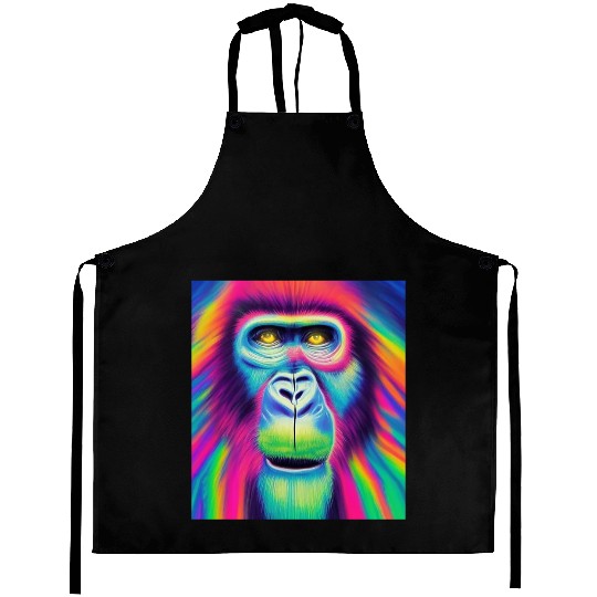 Rainbow monkey abstract portrait , vibrant colors Aprons