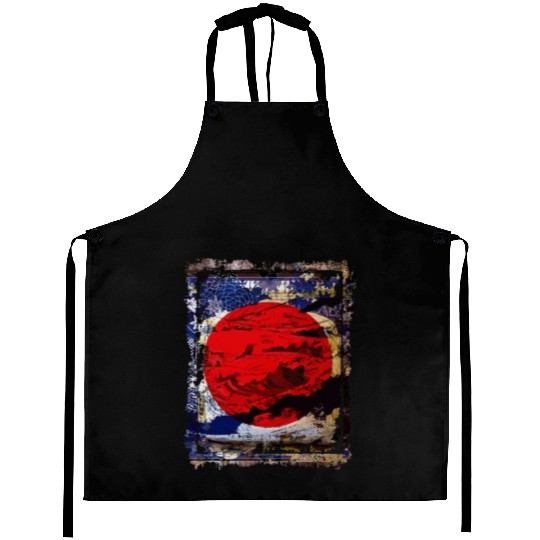 Japan Flag Red Circle Blue Mountain Collage Art 74 Aprons