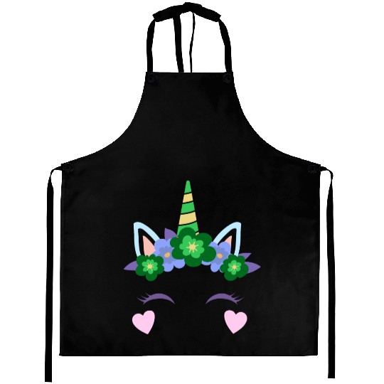 Green Shamrocks Irish Cute Unicorn Girls St Patric Aprons