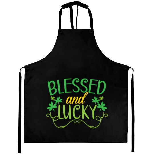Blessed And Lucky Shamrock St. Patricks Day Irish Aprons