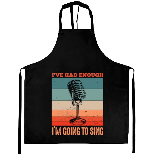 Funny singer microphone saying motif Aprons