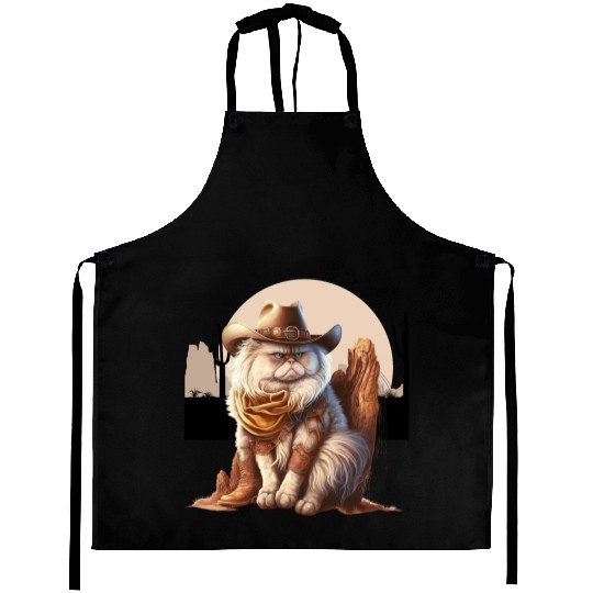 Cat Cowboy Hat meow Cowboy Cat Meme Aprons