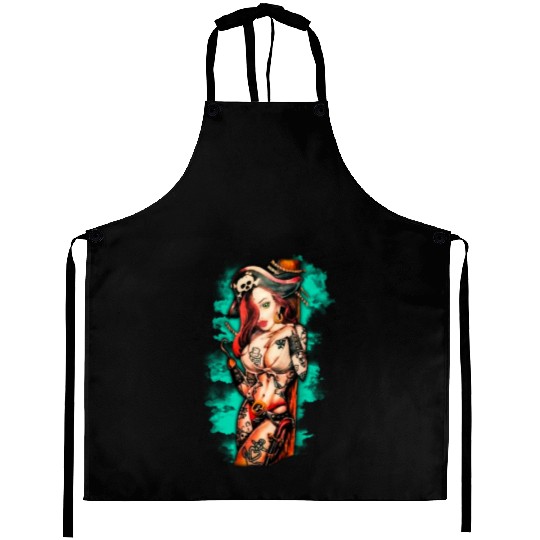 Pirate Pin-Up Tattoo Style Aprons
