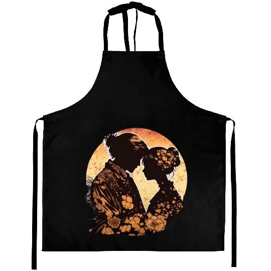 Romantic Embrace, Ukiyo-E Valentine's Day Design, Aprons
