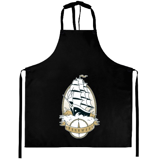 Old school ship waves sea sailing Old school ship Aprons