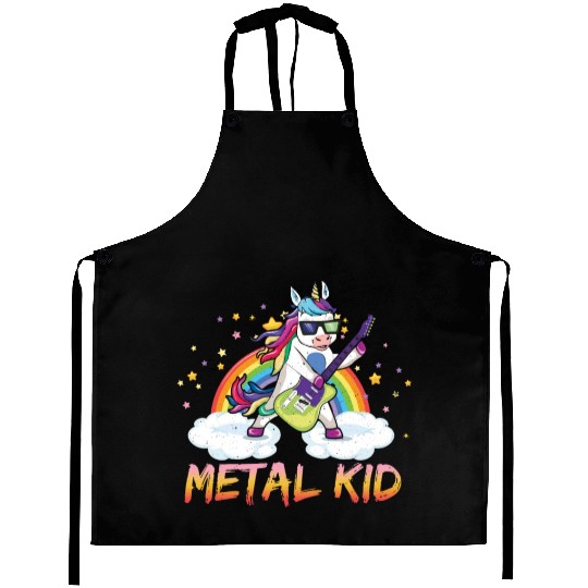 Metal Kid Music Guitar Unicorn Rainbow Heavy Rock Aprons