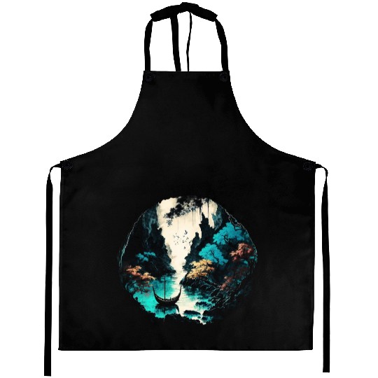 Cave and River - Watercolor Painting Aprons