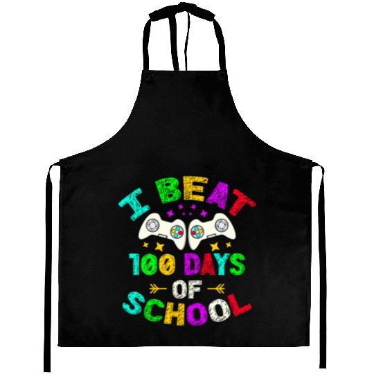 I Beat 100 Days Of School Video Game Player Kid Aprons