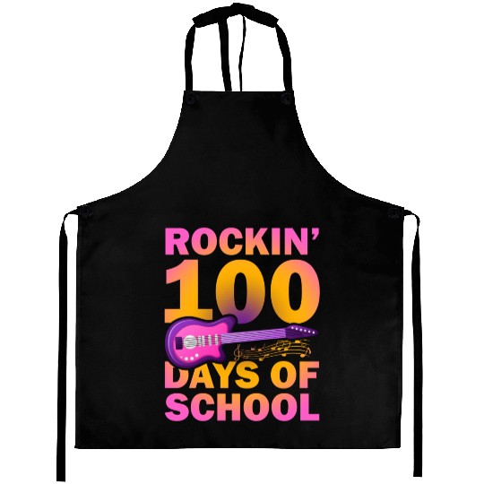 Rockin 100 Days Of School Guitarist Musician Aprons