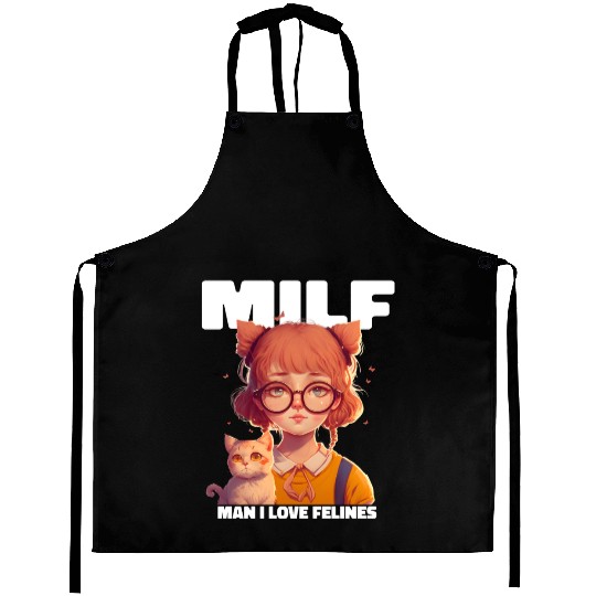 MILF Man I love Felines Funny Cat Cute Anime Girl Aprons