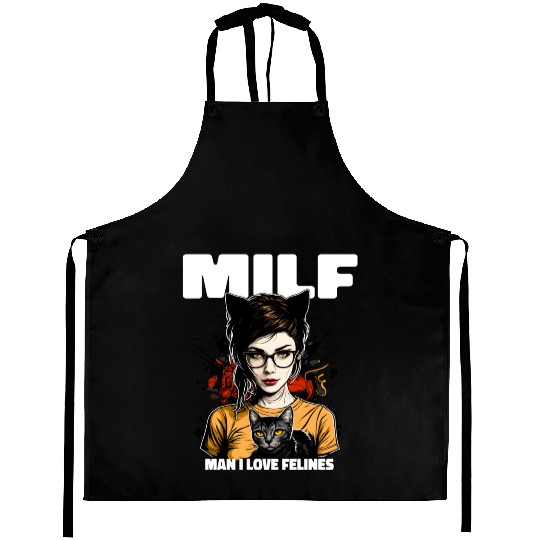 MILF Man I love Felines Funny Cat Cute Anime Girl Aprons