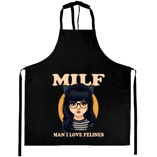 MILF Man I love Felines Funny Cat Cute Anime Girl Aprons