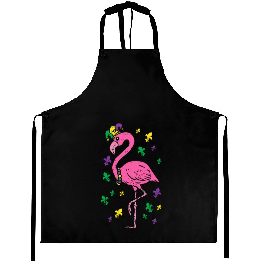 Jester Pink Flamingo Bird Animal Cute Mardi Gras C Aprons