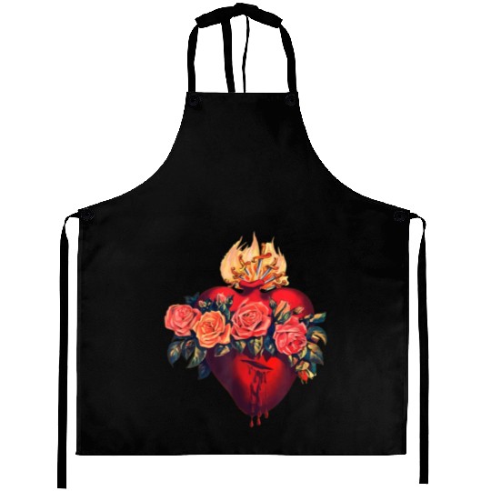 Sacred Heart of Jesus Christ Retro Sunset Art Cath Aprons