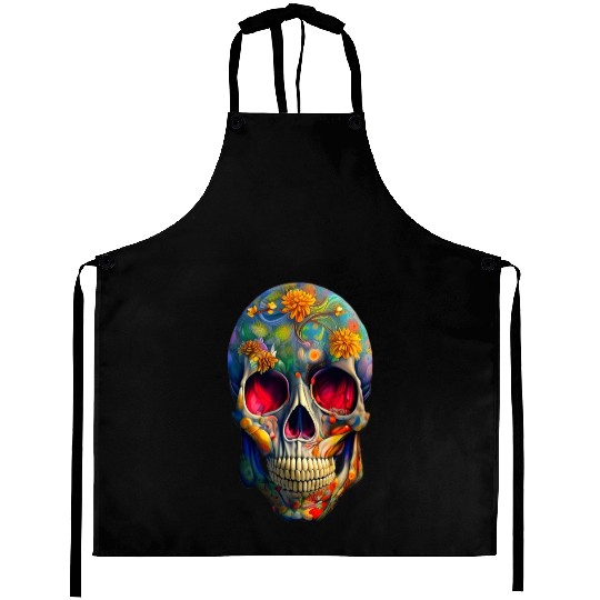 Botanical skull | skull flower potrait Aprons