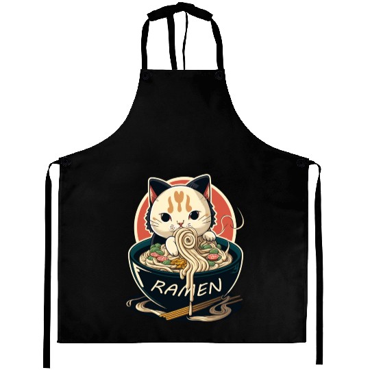 Cute Cat Eating Ramen Aprons
