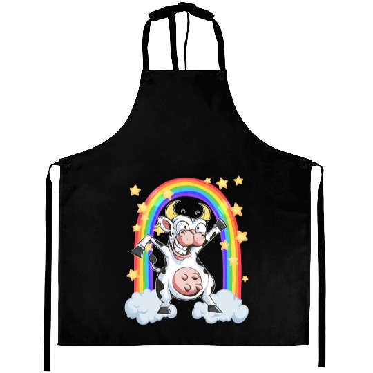 Rainbow cow crazy dancing fun funny Aprons