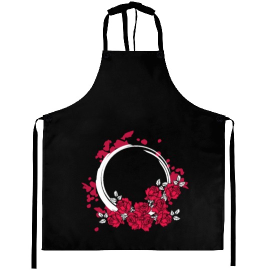 Zen Circle Japanese Roses Flower Bouquet Aesthetic Aprons