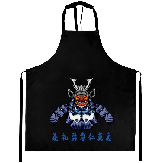 Japanese Samurai Warrior Blue Devil Mask Aprons
