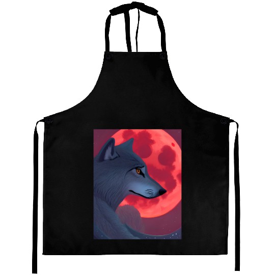 A Grey Wolf Staring at a Blood Moon Aprons