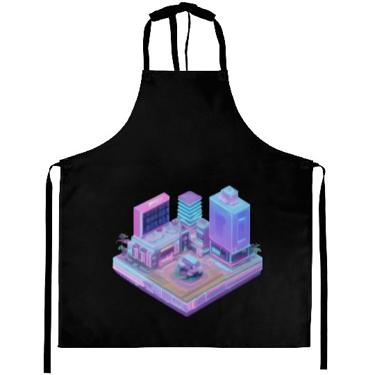 Future Cityscape - 3D Isometric Vaporwave Aprons