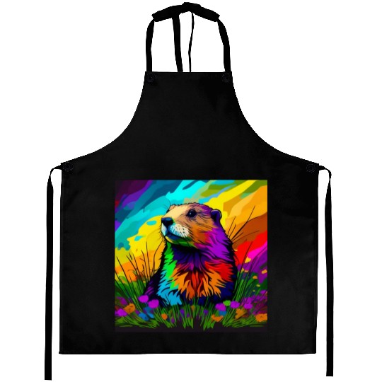 multicolor groundhog.groundhog day ,groundhog gift Aprons