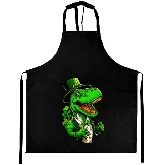 St Patricks Day T-rex Dinosaur With Top Hat Aprons