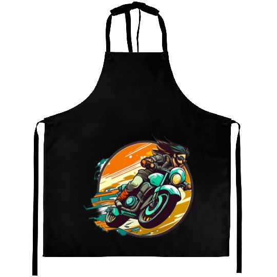 Man Riding Green Motorcycle Aprons