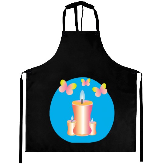 Pink candles with a blue background Aprons