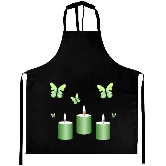 Green candle with butterflies Aprons