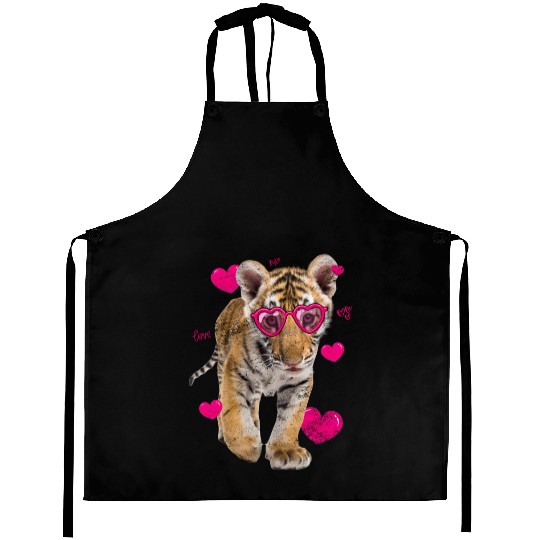 Tiger Cub Gift For Girl Heart Tiger Valentines Day Aprons